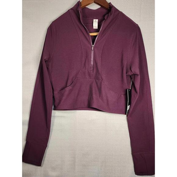 Tops - 90 Degree Women’s  Interlink Ribbed Half Zip Long Sleeve Crop Top Large NWT
